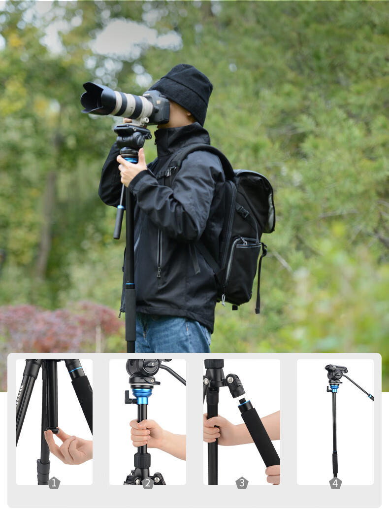 Benro A2883FS4N DSLR Video Tripod with Professional Camera Hydraulic Handle, Pan-Tilt Head, Adjustable Level Ball Bowl, Monopod Tripod Kit 20