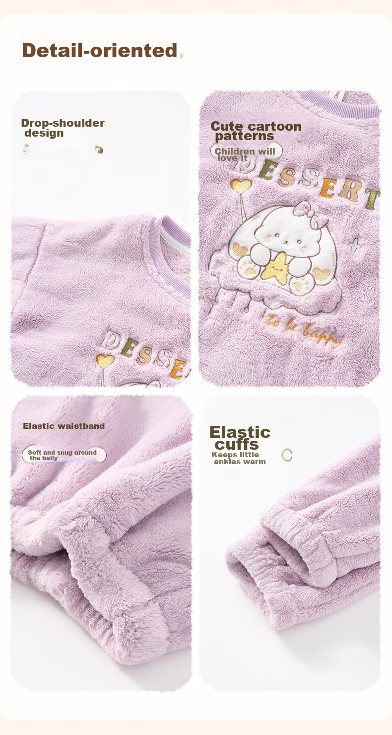 Fenteng Children's Pajamas for Girls, Warm Long Plush Cartoon Thickened Loungewear Q9FX257940232 12