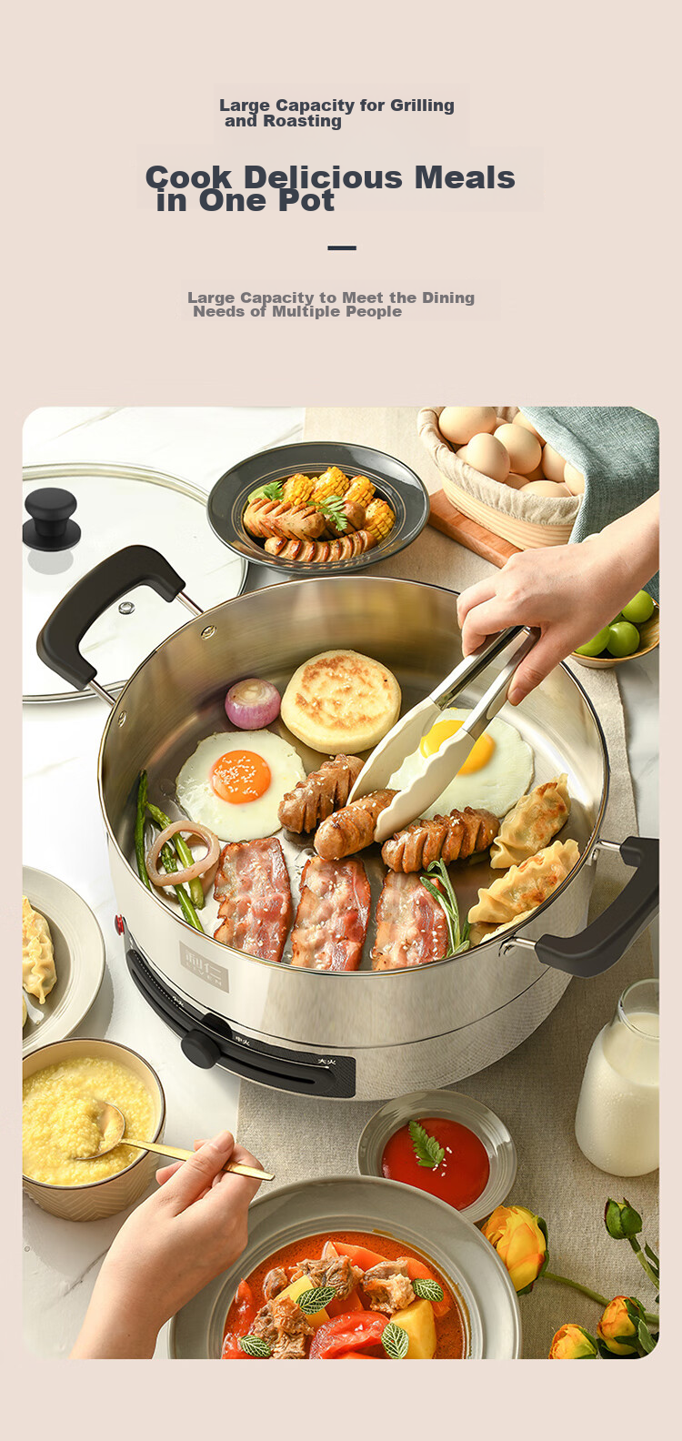 Liven Electric Griddle, Household Electric Frying Pan, 304 Stainless Steel, No Coating, Electric Pancake Maker, 34cm Enlarged, 85mm Deepened, Sandwich Breakfast Machine, DJG-J3485 12