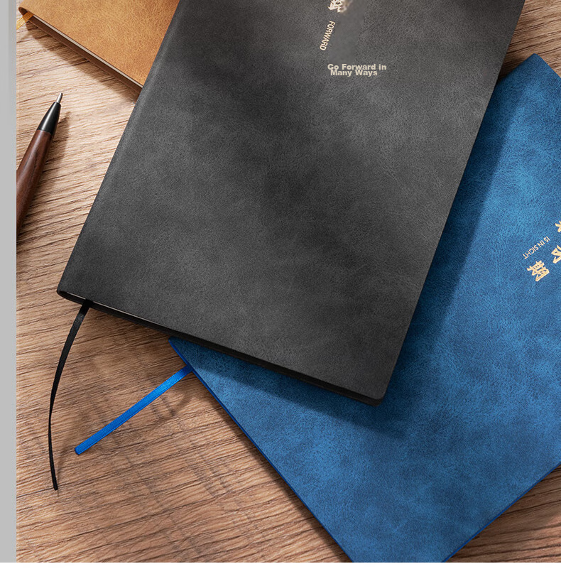 Deli A5 Lambskin Notebook, Leather Cover, Business Office Journal, Fashionable Text Series (Looking Forward), 80 Sheets BP152 Blue 14