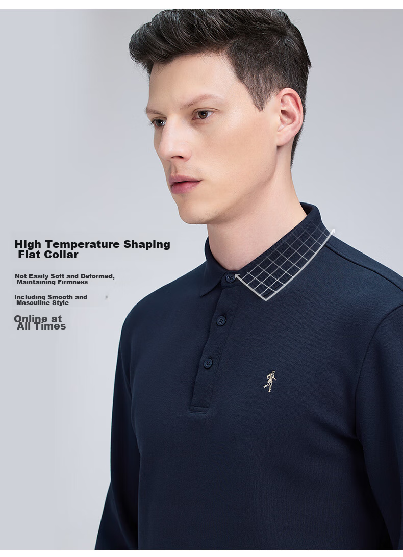 DANCING WOLVES [Fleece-Lined] Autumn And Winter Fashion Business Commute Versatile Men's Long-Sleeve POLO, 001 Black, Size 165 5