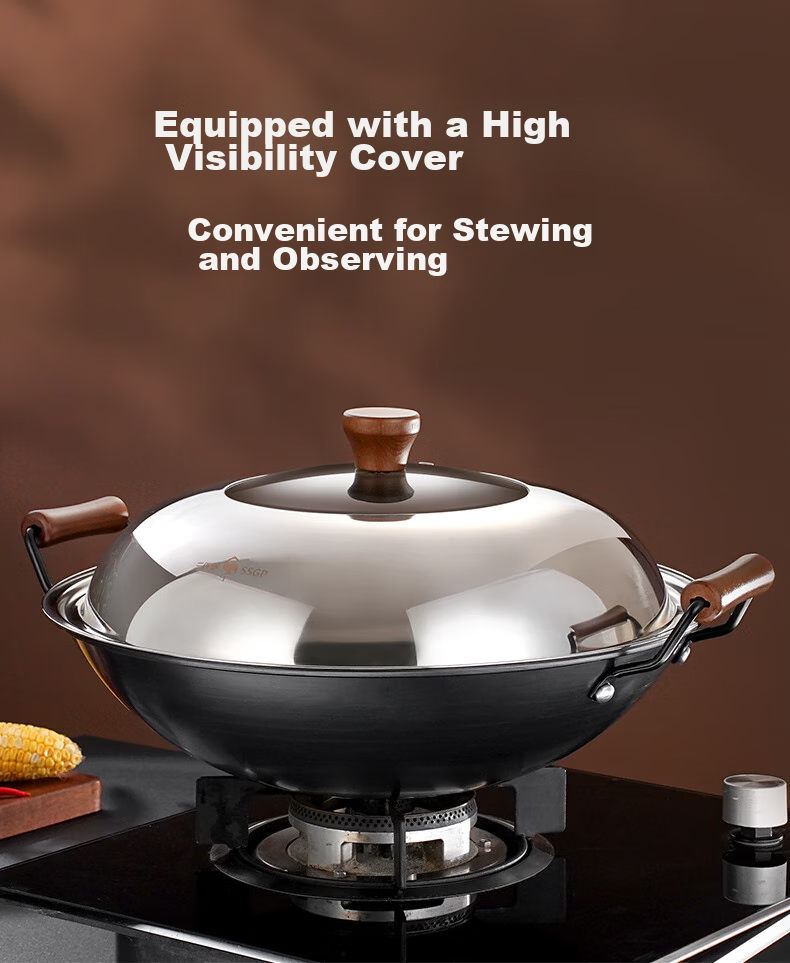 SSGP® Double-Handled Iron Wok, Preheated, Non-Coated, Specially Designed for Gas Stoves, Large Round Bottom, for Home Use, 45cm, 30274 11