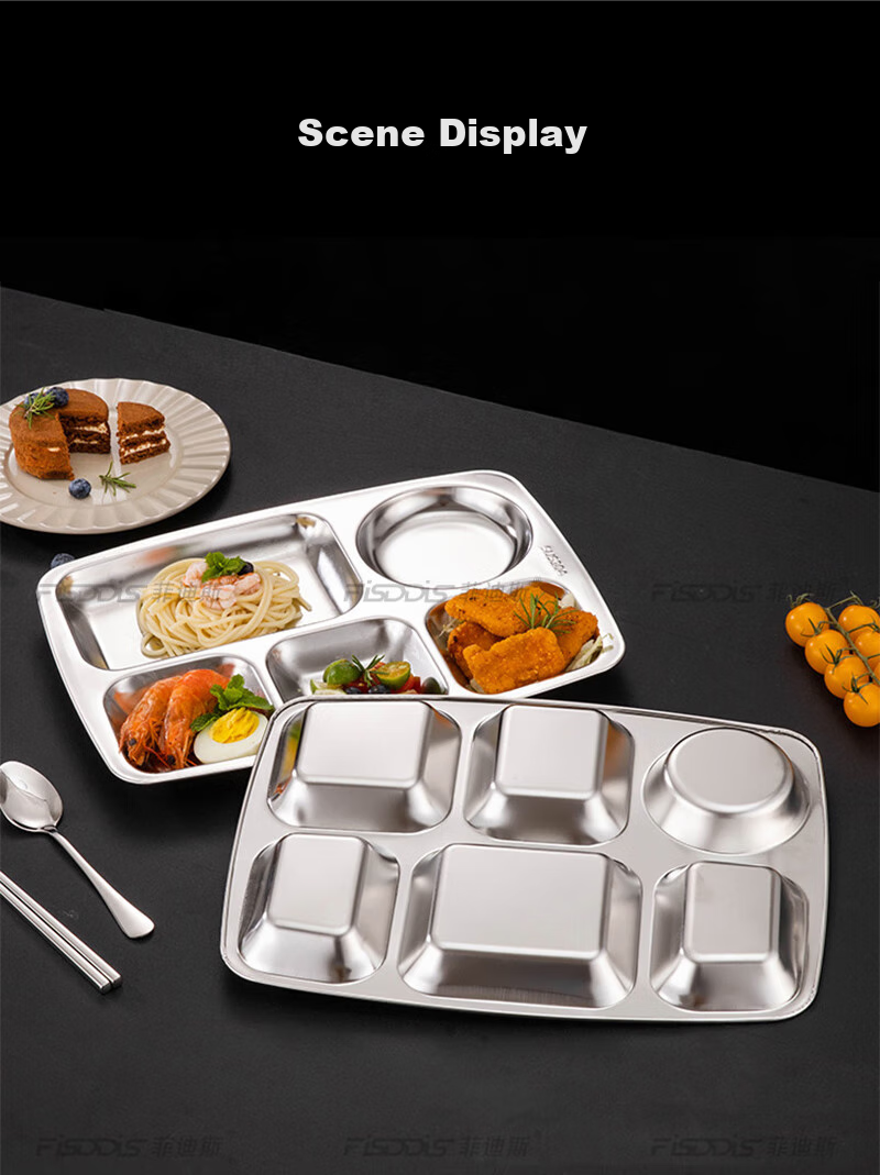 FISDDIS304 Stainless Steel 6-Compartment Commercial Fast Food Tray 350g 25