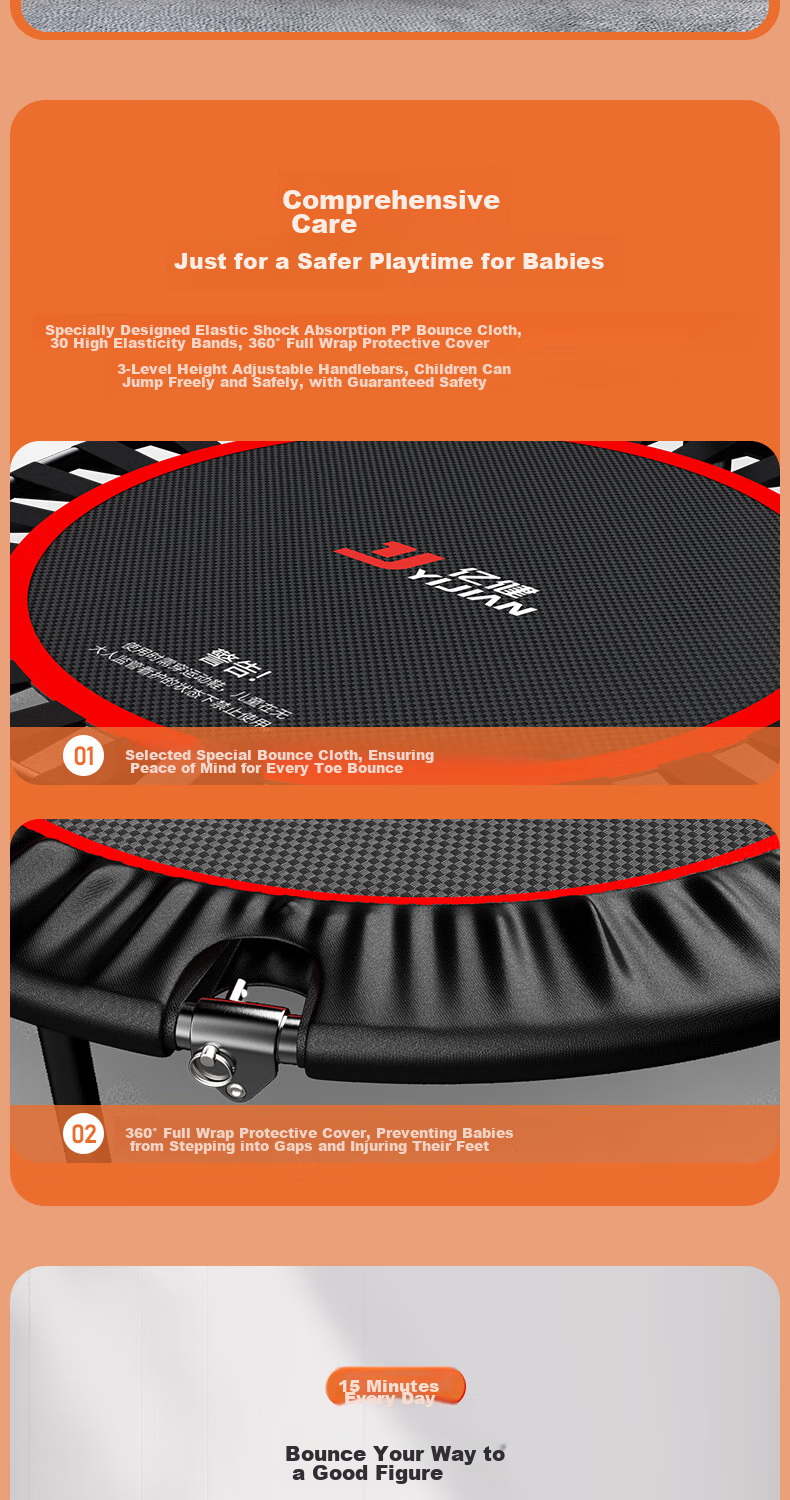 YIJIAN Trampoline for Home Indoor Use, Foldable Spring Training Trampoline, Gym Jumping Bed, Exercise Weight Loss Fitness Trampoline with Handrails 7