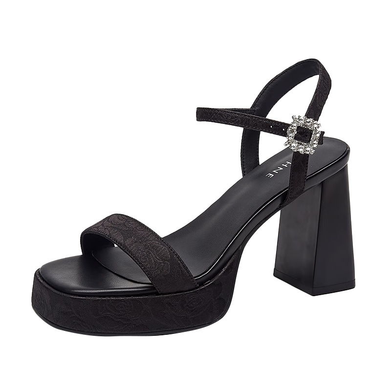DAPHNE Chunky High Heels for Women, Summer Elegant Versatile Petite Height-Increasing Ankle Strap Sandals Women's Shoes, Black, Size 39