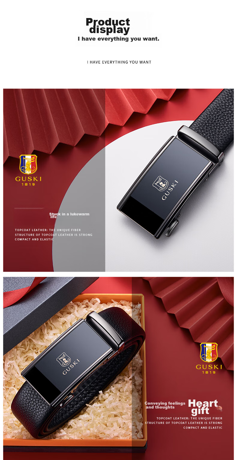 GUSKI Brand Men's Leather Belt with Automatic Buckle, Practical Gift Box, Birthday Present for Boyfriend Or Husband 14
