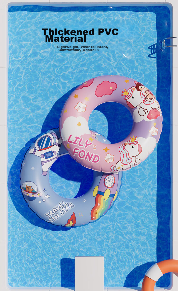 Youyou Thickened Anti-Tip Double Airbag Swimming Ring Unisex Children's Float 96411 Blue Butterfly 70cm 2