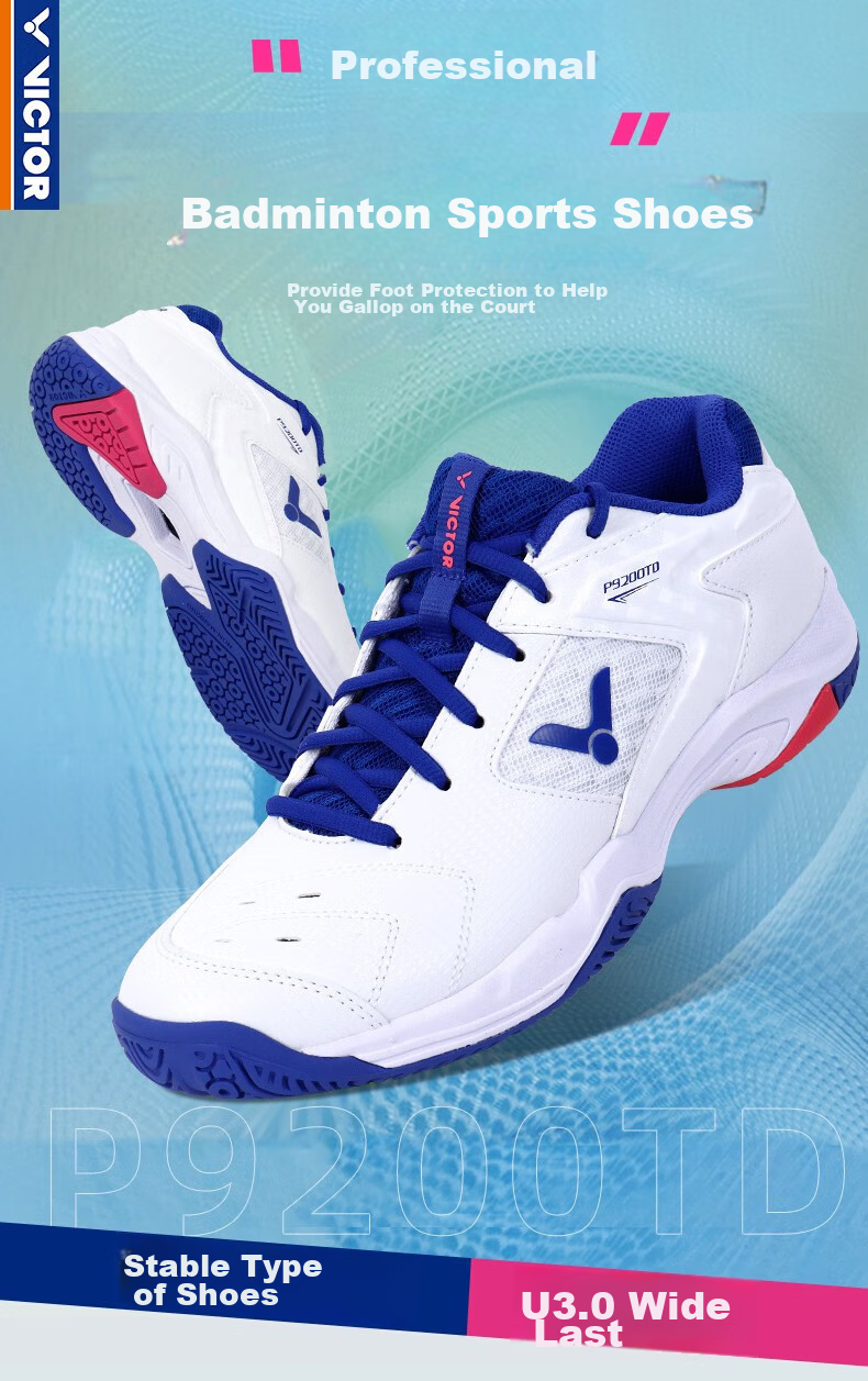 VICTOR Badminton Shoes P9200TD Breathable High-Elasticity Stable Sports Shoes, White And Blue, Size 37 1