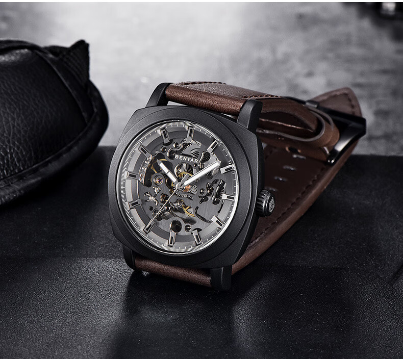 TSAR BOMBA Benyar Youth Trendy Skeleton Mechanical Watch, Student Watch for Men, Casual Sports Leather Strap, Gift for Boyfriend 23