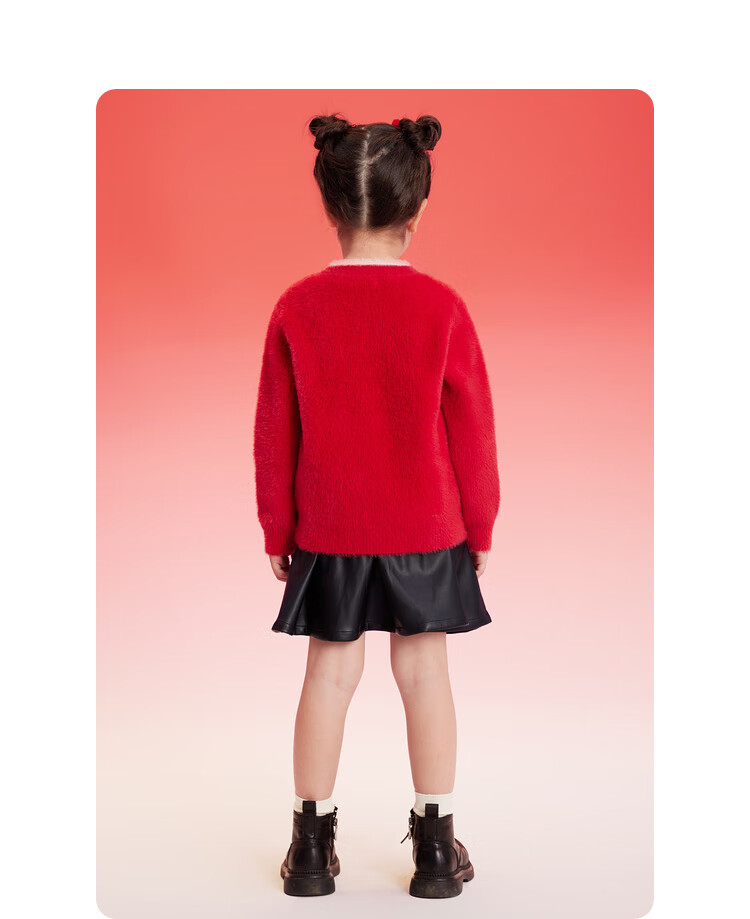 BALABALA Girls' New Chinese-Style Sweater, Children's Knitwear, Spring 2025 Red Sweater Top, 208125103004 15