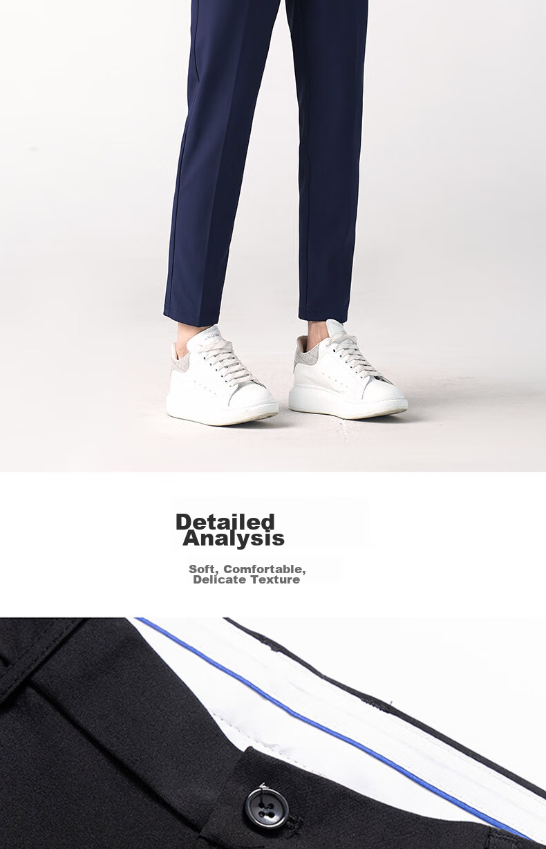 Dingfengbaoluo Men's Suit Pants, Summer Business Formal Wear, Straight-Leg Casual Versatile Slim-Fit Wrinkle-Resistant Cropped Trousers, AM503 Black Size 33 9