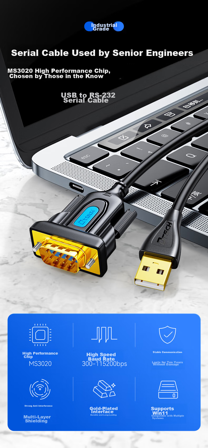 DTECH USB to RS232 Serial Cable, USB to DB9 Male Adapter Cable, Compatible with Attendance Machine, Cash Register, Label Printer, COM Port Debugging Cable, PLC Cable, IOT5075-2M 1