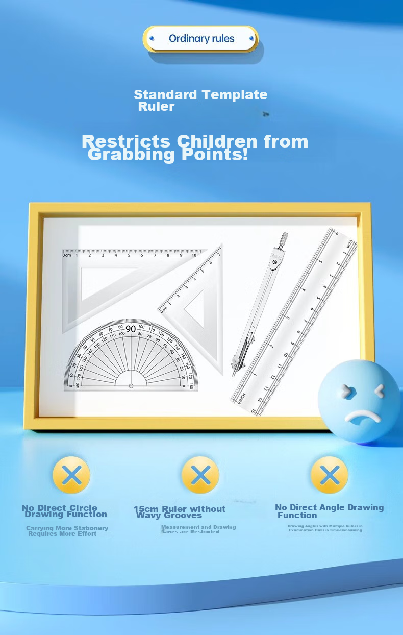 Wusheng Function Ruler Set for Middle And High School Students, Multifunctional Geometric Drawing Ruler, Straight Ruler, Triangle Ruler, Protractor Set, Student-Specific Stationery, Transparent High-Quality Drawing Formula Set 1