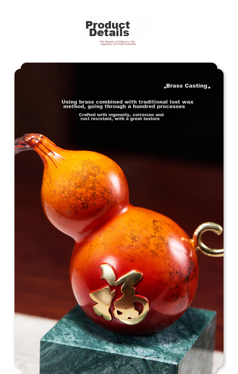 Nuoshiman Copper Gourd Ornament for Living Room, Wine Cabinet, Office, Housewarming Gift, Moving Present, Grand Opening 6
