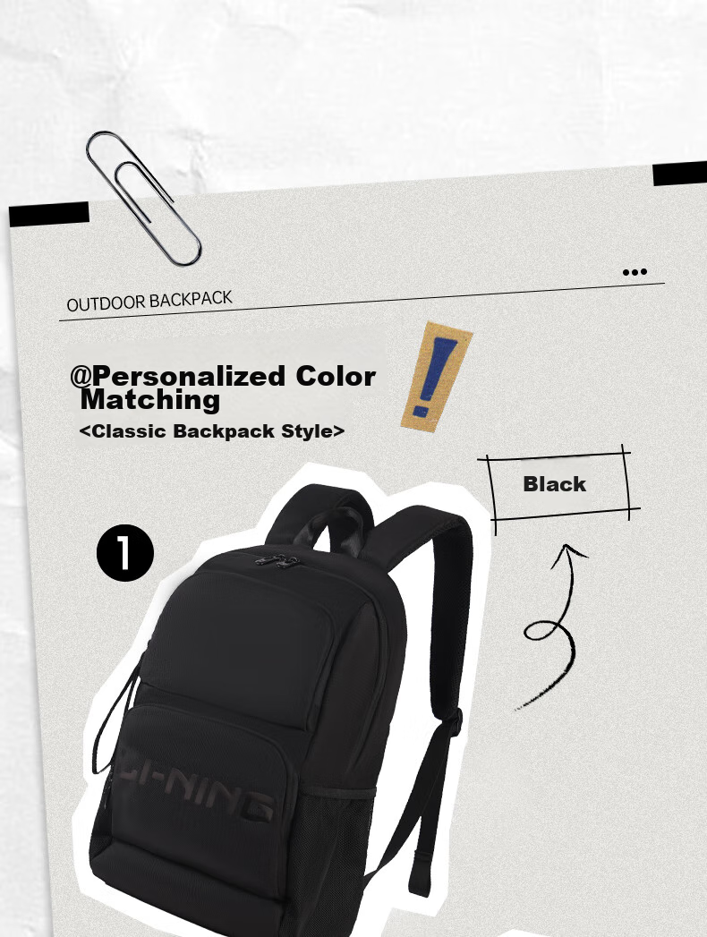 Li-Ning Backpack for Women, School Bag for College And High School Students, Outdoor Hiking Backpack for Men, Large Capacity Travel Bag, Black 4