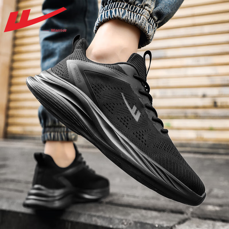 Кроссовки Warrior Official Sports Shoes для мужчин, осенние дышащие кроссовки из сетки, легкие повседневные беговые кроссовки с мягкой подошвой, черные, размер 43
