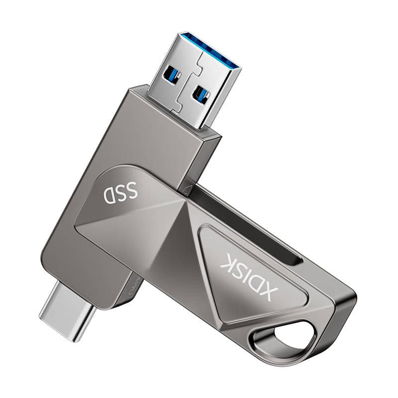 Xiaopan (XDISK) 128GB Portable Solid State USB Flash Drive, USB3.2 Gen2 Type-C Dual Interface M8 Bright Gray High-Speed Flash Drive, Large Capacity, Read Speed 550m/s, Computer And Phone USB Drive