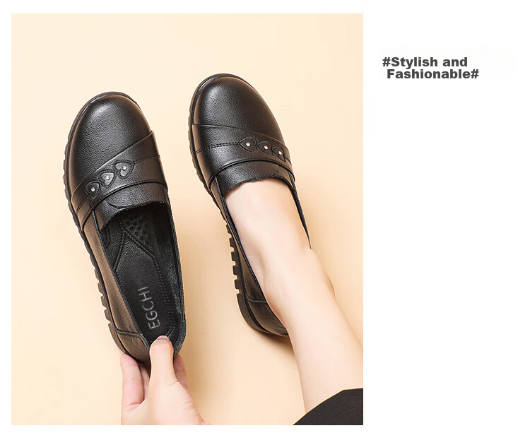 EGCHI Women's Shoes, Middle-Aged And Elderly Mom Shoes, Ladies Leather Shoes, Loafers, HD7518 Casual Style, Size 41 30