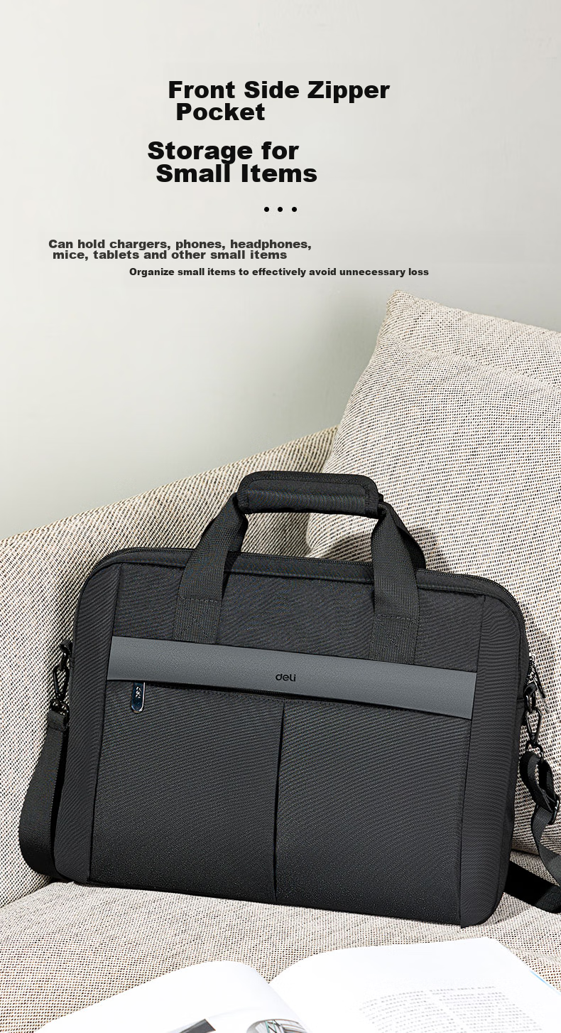Deli (Deli) Business Travel Briefcase, Three-Layer Large Capacity Shoulder Crossbody Handheld Business Organizer Bag Can Hold 15.6-Inch Laptop Handbag, Black 4