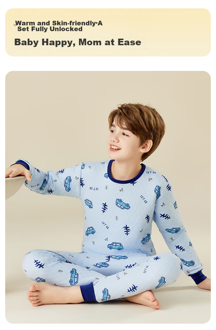 LangSha [School Uniform Essential + 7A Antibacterial] Children's Thermal Underwear Autumn Winter Boys' Thermal Top And Pants Baby Pajama Set 16