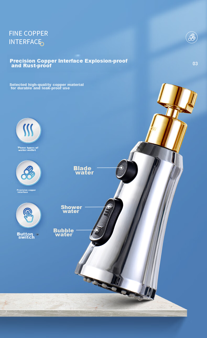 ARROW Faucet Extender Aerator, 360-Degree Rotating Anti-Splash Kitchen Sink Three-Outlet Extender 6