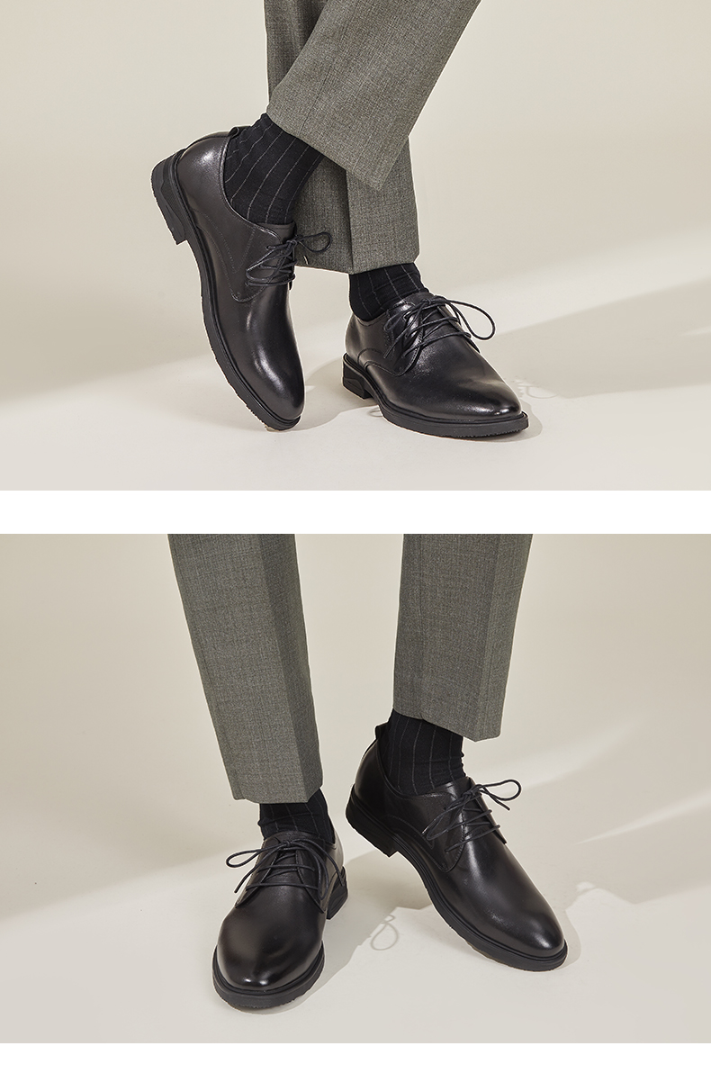 Aokang Official Men's Shoes, Men's Formal Leather Shoes, Round Toe Lace-Up Business Shoes for Men, Black, Size 38 8