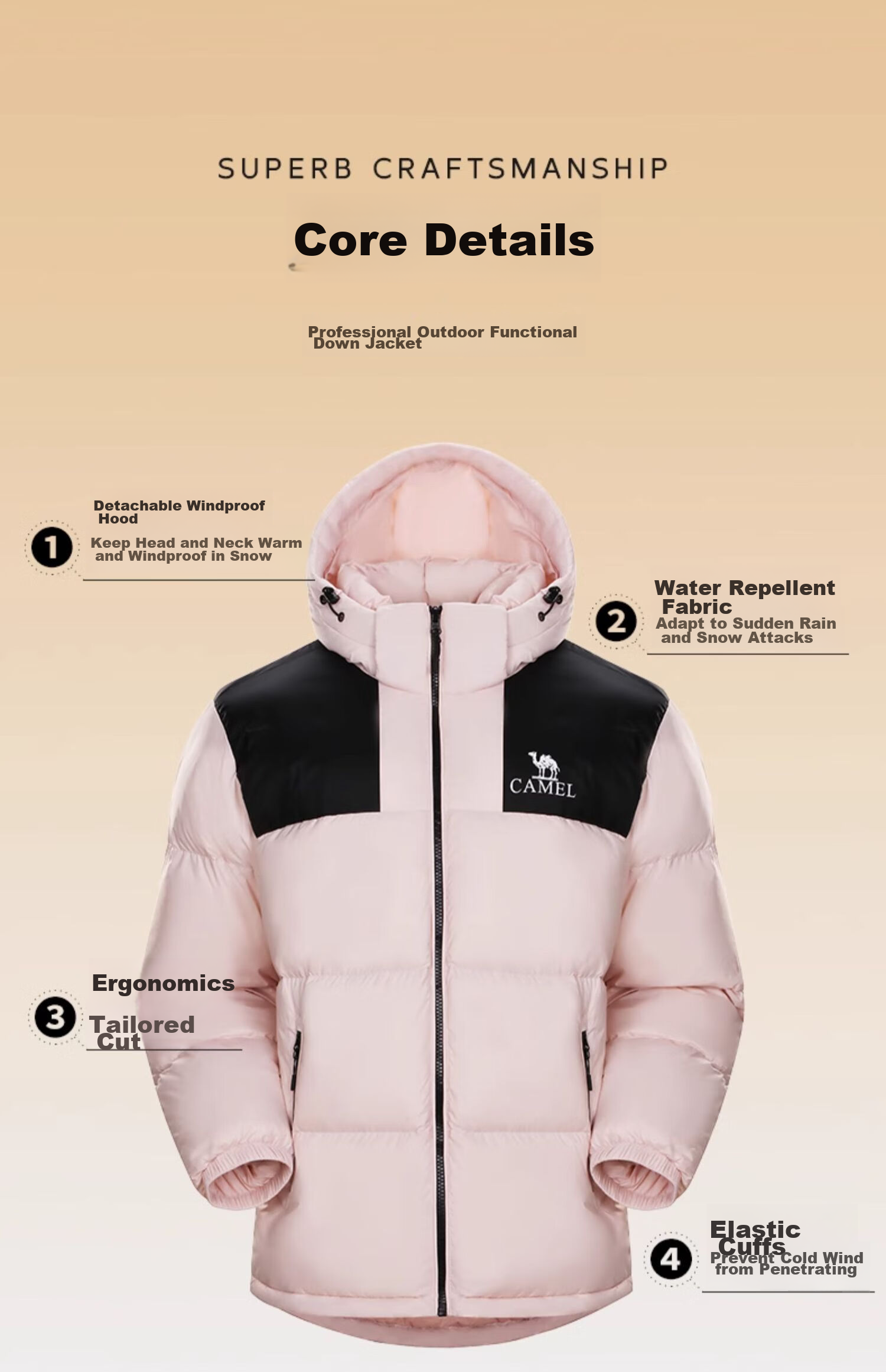 Luotuo (CAMEL) [Xiaotaiyang-Graphene] Autumn And Winter Outdoor down Jacket for Men And Women, Thickened Warm Puffer Coat 25