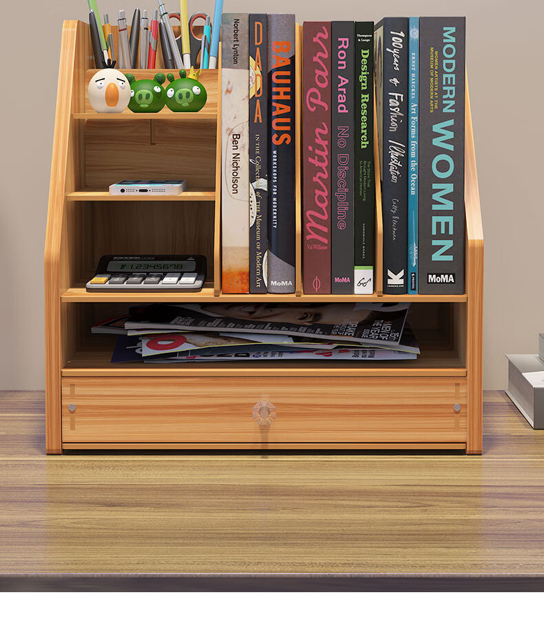 Shuranjia Drawer-Style Multi-Layer Office Desk Organizer with Lock, Cherry Wood Color 07-2 8
