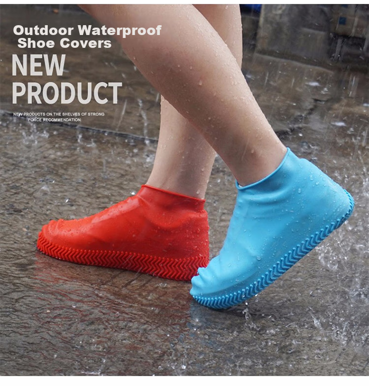 Huili Rain Shoe Covers for Men, Women And Children, Fashionable Thickened Portable Short Waterproof Rain Boots And Shoes 1001 Blue Thickened L 1