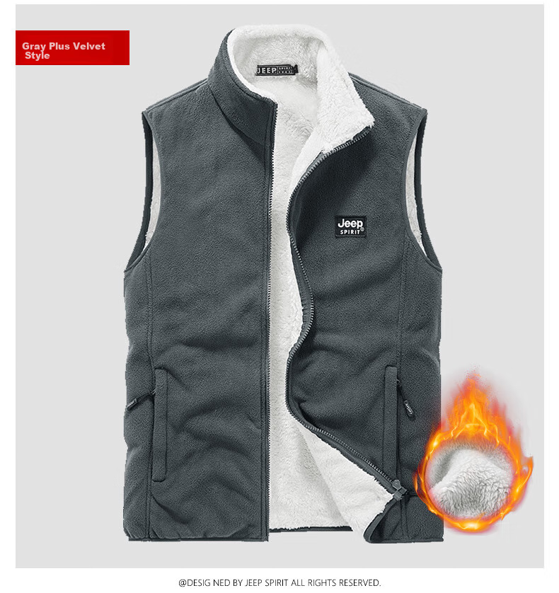 JEEP SPIRIT Men's Fleece Vest, Spring And Autumn Stand-Up Collar Sleeveless Tank Top, Men's Outerwear Jacket, Black, 3XL 11