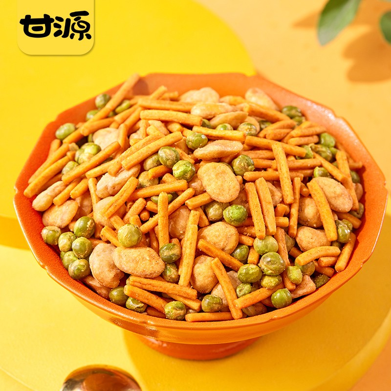 甘源牌烤肉味虾条豆果100g休闲零食花生青豌豆儿童膨化食品追剧小零食