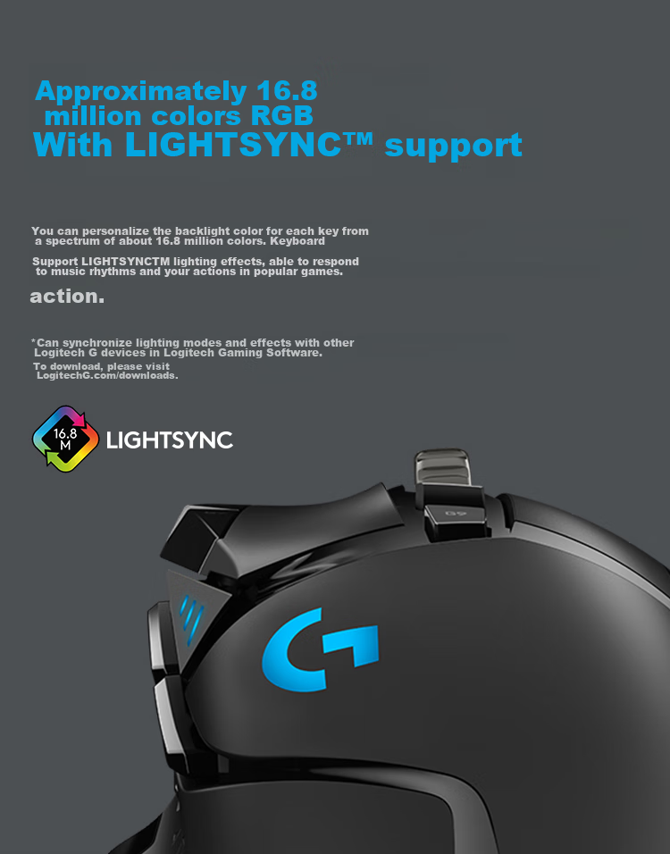 G G502 HERO Wired Gaming Mouse, HERO Engine, RGB Lighting Effects, Ergonomic Mechanical Weighting, Esports Mouse, Essential for Dva Triangulum 8