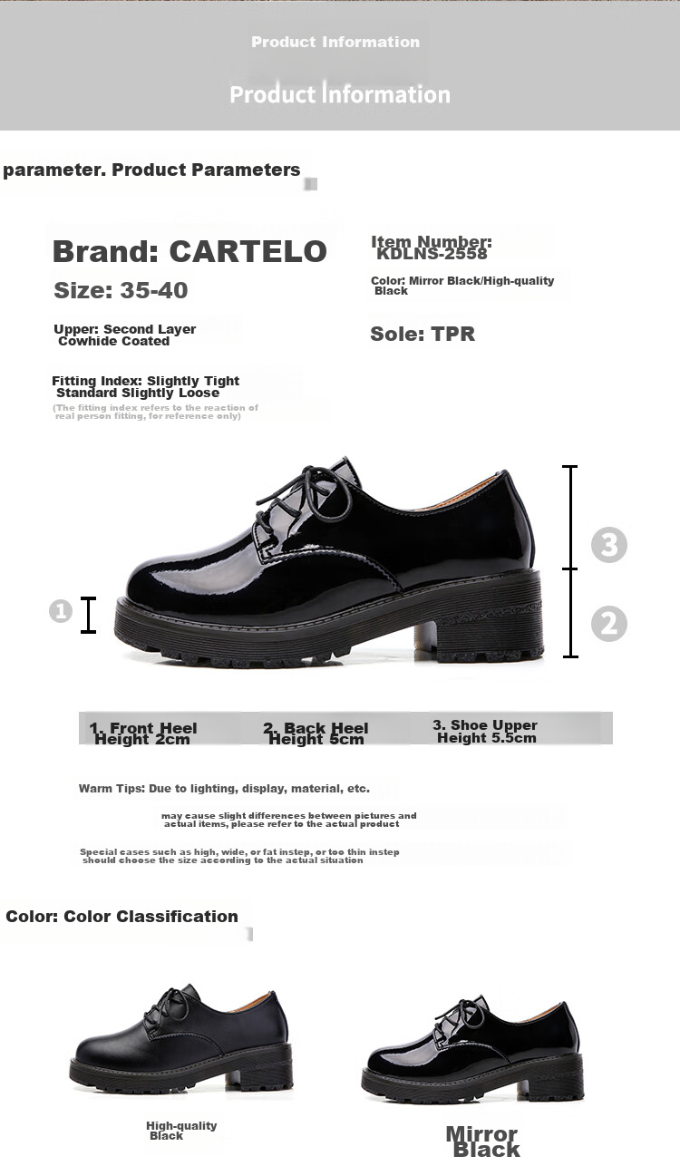 CARTELO Women's Loafers, Black Leather Shoes, KDLNS-2558, Patent Black, Size 37 4