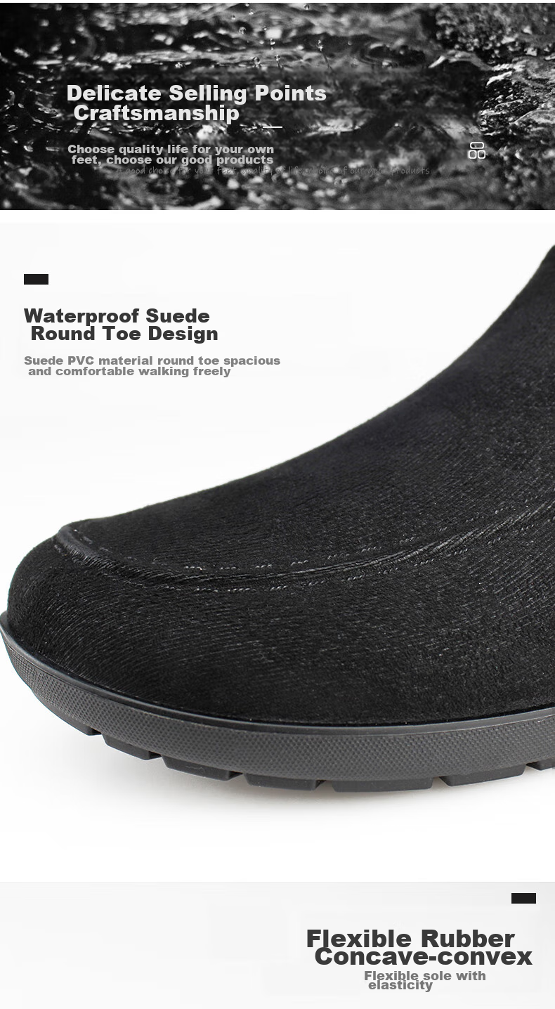 Huili Low-Top Rain Boots for Men, Outdoor Waterproof Shoes, Fashionable Rubber Boots, Overshoes HXL327 Black Size 39 8
