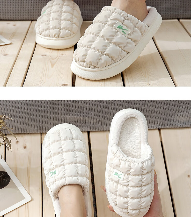 Warrior Soft Glutinous Puff Couple Waterproof Fleece Cotton Slippers Warm Thick Soft Sole Cotton Shoes HL0417 Pink Size 36-37 9