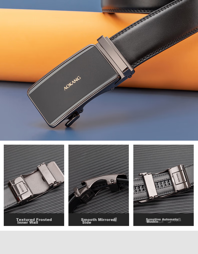 Aokang Men's Leather Belt, Business Automatic Buckle Waistband, Birthday Gift for Husband 4