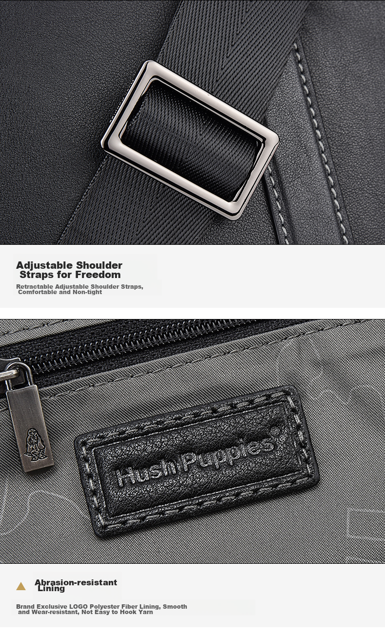 Hush Puppies Briefcase for Men, Top-Grain Leather, Shoulder Crossbody Handbag, Men's Business Laptop Bag, Father's Day Gift for Boyfriend, Black 25