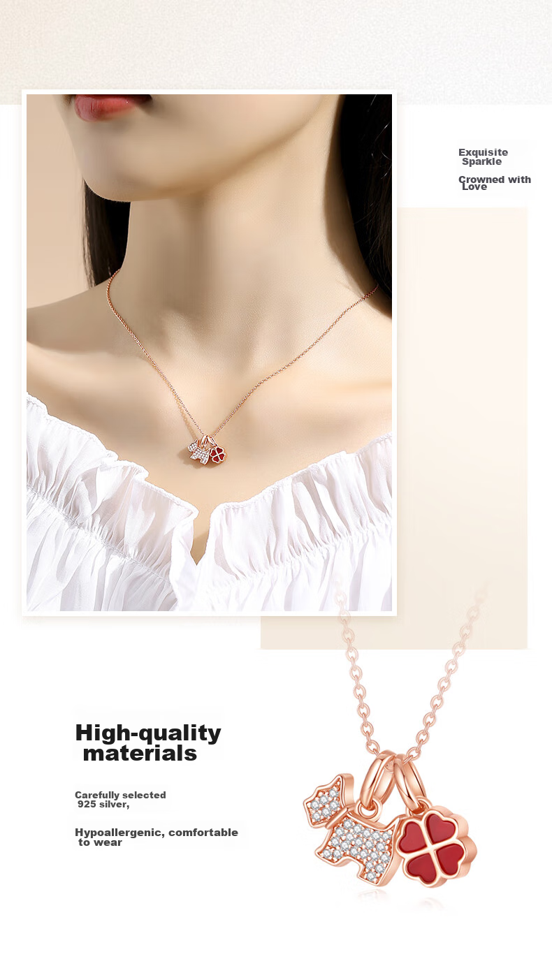 AGATHA Four-Leaf Clover Dog Silver Necklace for Women, Birthday Gift for Girlfriend, Elegant Pendant 5