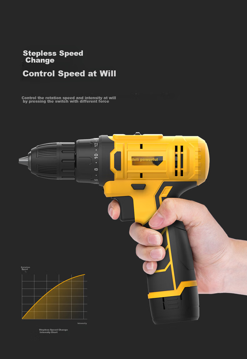 Deli 12V Electric Drill, Cordless Screwdriver, Lithium Battery Drill, Multi-Functional Household Rechargeable Driver Machine, Power Tool Set 8