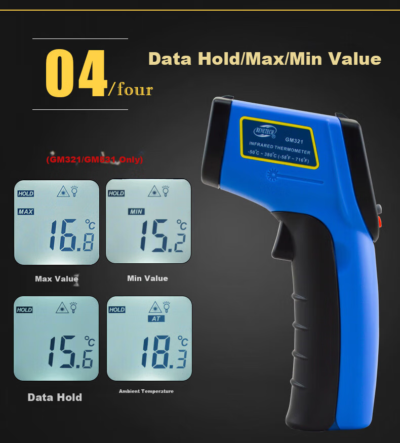 BENETECH Infrared Thermometer, Industrial Temperature Gun, Oil Temperature Measuring Instrument, Handheld Commercial Kitchen Thermometer GM321 12