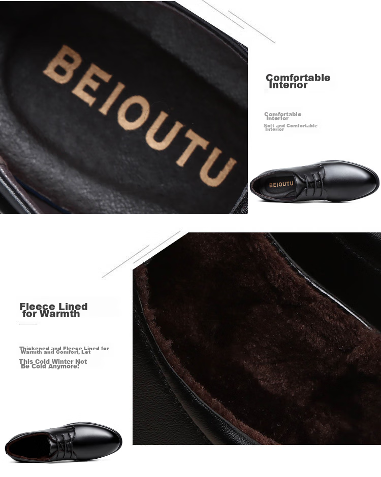 BEIOUTU Men's Lace-Up Formal Business Shoes, British Style Comfortable Work Commute Leather Shoes for Men, Size 178 Black, Size 39 8