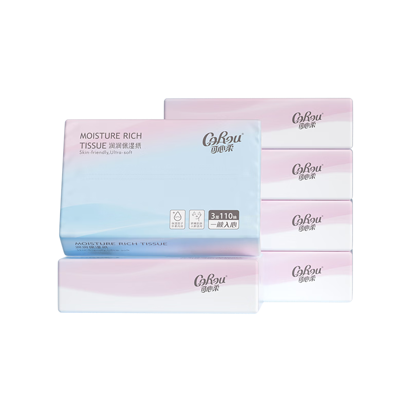 COROU Facial Tissues, 3-Ply, 110 Sheets * 6 Packs, M Size, Moisturizing Tissues, Cream Paper, Baby Soft Tissues, Cloud-Soft Wipes