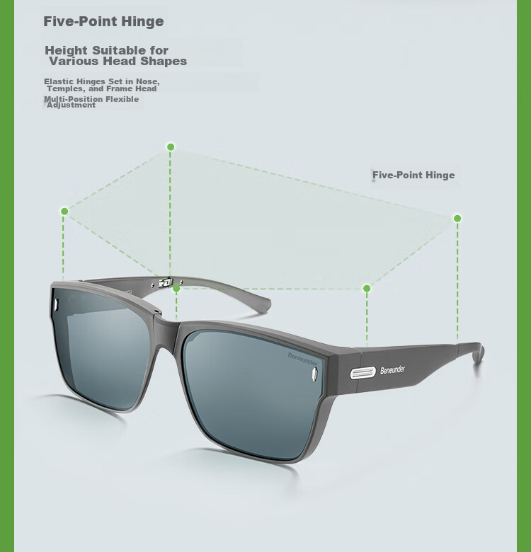 Beneunder Polarized Sunglasses for Men and Women with Case, Prescription Glasses Compatible, Driving Outdoor Square Frame FD004 14