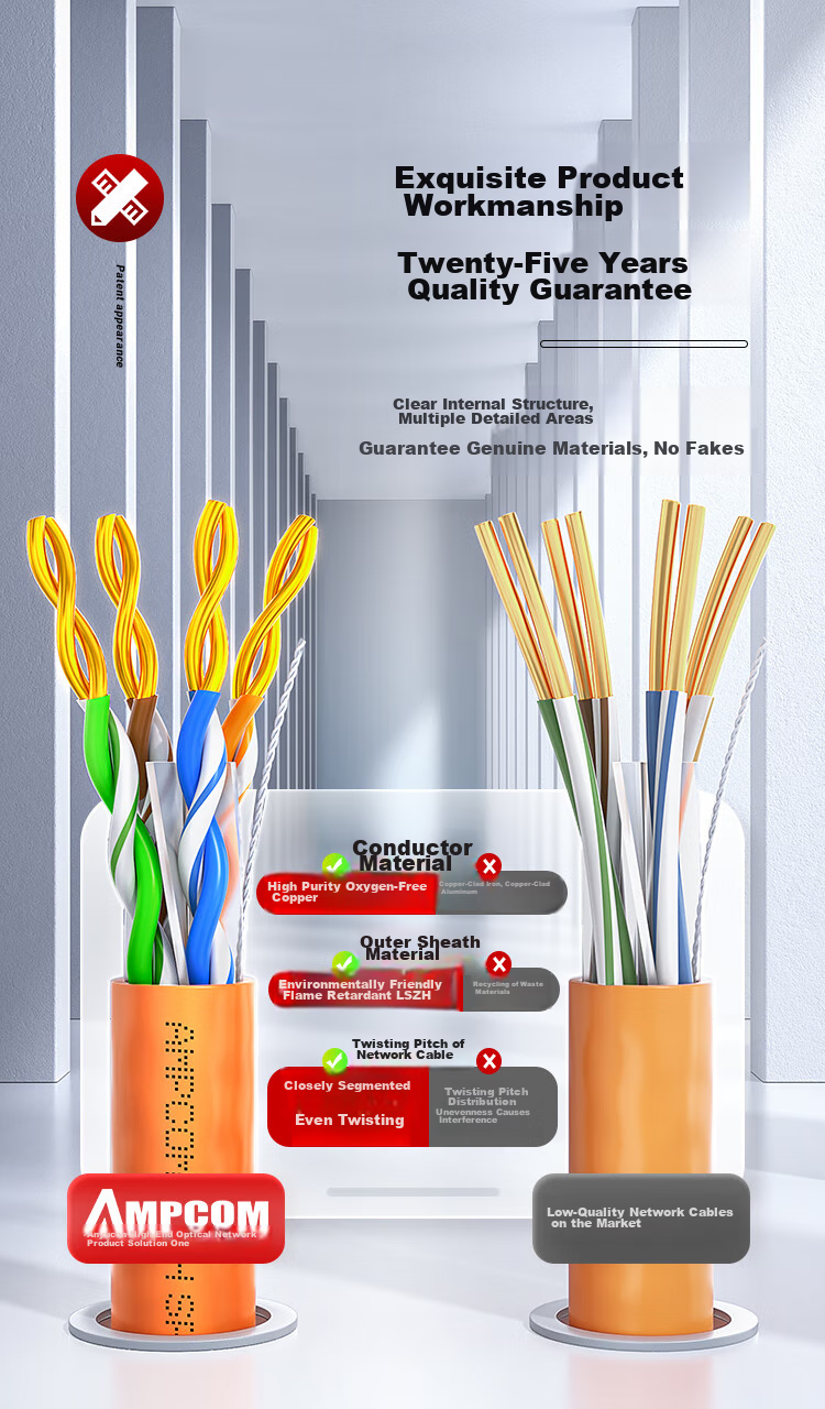 AMPCOM Cat6A Unshielded Ethernet Cable, 25 Meters, 10 Gigabit 8-Core Pure Copper 0.58mm Twisted Pair, Data Center Home Installation LSZH Flame-Retardant Network Cable AM182566 5