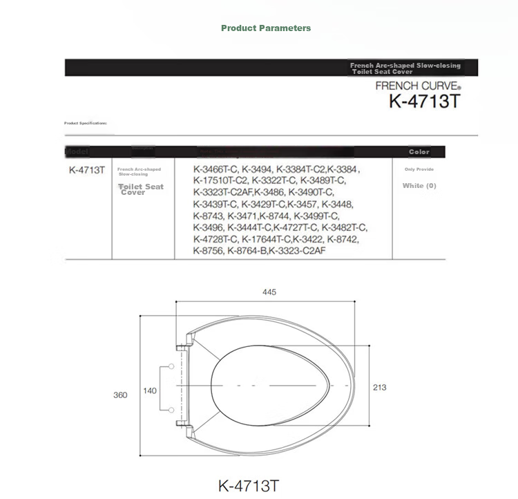 KOHLER Curved Toilet Seat Cover, V-Shaped Cover for Toilet, 4713T-0 PP Slow-Close Cover, 445mm 11