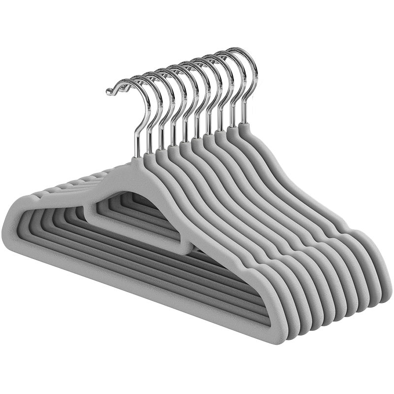 JEKO&JEKO Velvet Hangers, Non-Slip Clothes Hangers, Garment Rack, Coat Hanger, Wardrobe Hanger, Light Gray, 10 Pieces