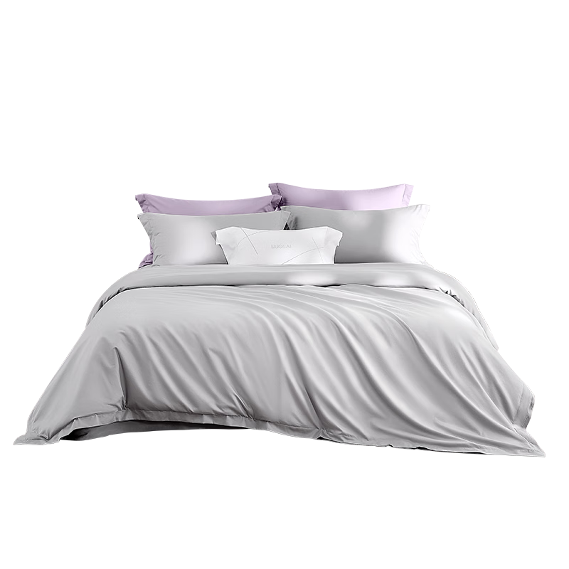Luolai Home Textiles 100% Cotton 3-Piece Bedding Set 60s Cotton Duvet Cover and Sheet Set Gray 150*215cm