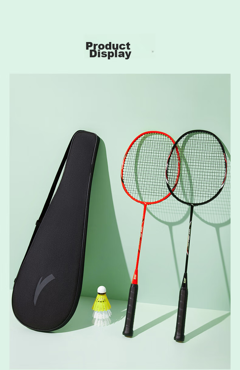 ANTA Badminton Racket Single Racket Ultra-Light Carbon Fiber for Men And Women, Versatile for Attack And Defense, Single Racket Black Gold 8