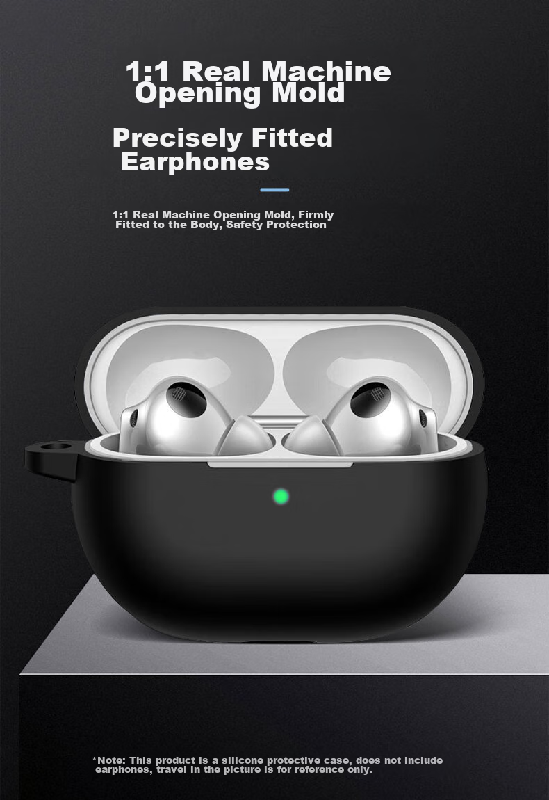 KMaxAI Protective Case for Huawei Freebuds Pro 4/3 Earphones with Hook, Silicone Soft Shell with Charging Case, Matte Finish, Simple Solid Color Design, Black 5