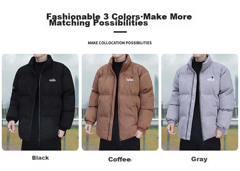 NASA MARVEL Cotton Jacket for Men, Winter Coat, Thick Padded Stand Collar, Suede Trendy Loose-Fit Versatile Couple's Outfit for Me 11